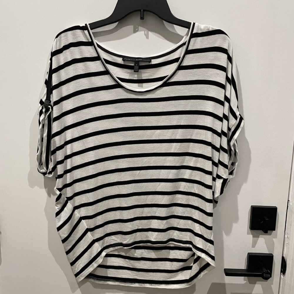 White House Black Market Black and White Striped Short Sleeve Top